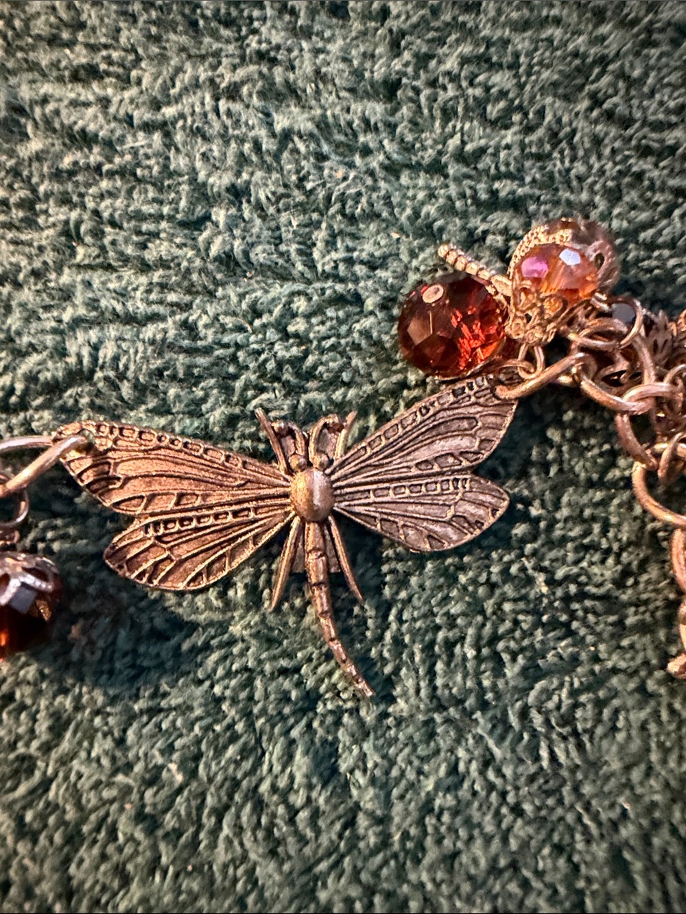 Dragonfly Charm Bracelet with Amber Crystal Beads - Picture 5 of 5
